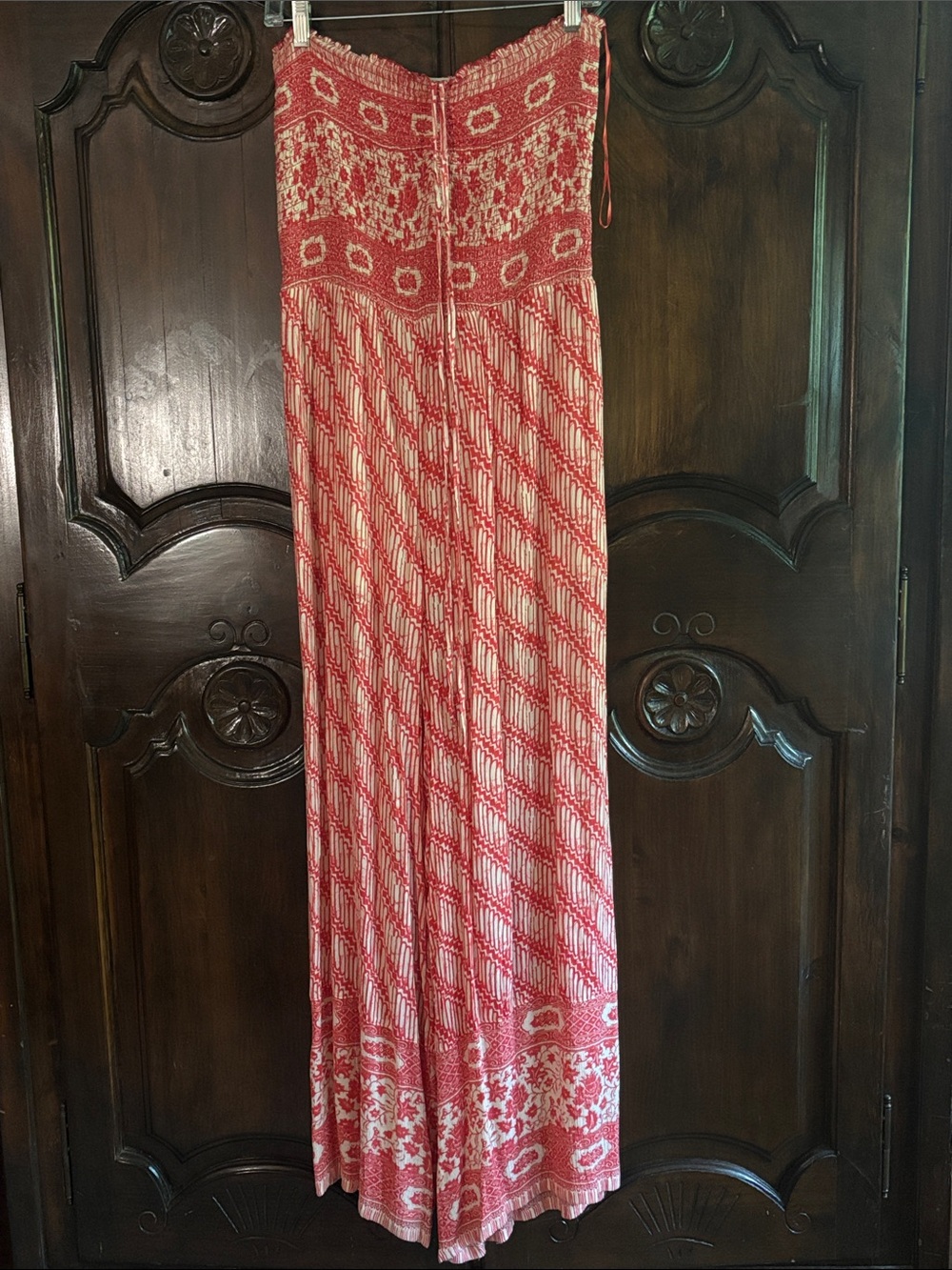 Printed Coral and White Boho Wide Leg Jumpsuit